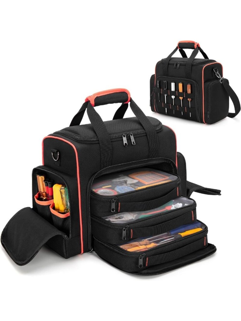 Versatile Tool Bag with 3 Removable Cases & 2 Layers for Hand Tools Storage